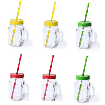 6x stuks drink potjes van glas Mason Jar geel/groen/rood 500 ml - Drinkbekers
