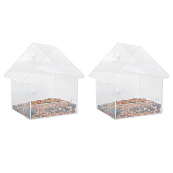 2x stuks kunststof vogel raamvoederhuisjes/voedersilos transparant 15 cm - Vogelvoederhuisjes