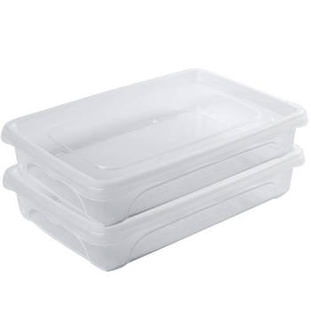2x Voedsel plastic bewaarbakje laag 0,5 liter transparant 18 x 12 x 4 cm - Vershoudbakjes