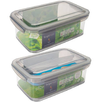 2x Voorraad/vershoudbakjes 1,9 met tray transparant/grijs plastic 24 x 15 cm - Vershoudbakjes