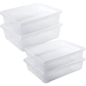 4x Voedsel plastic bewaarbakjes laag 2 en 2,5 liter transparant - Vershoudbakjes