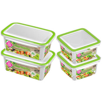 4x Voedsel plastic bewaarbakjes 1,5 en 2 liter transparant/groen - Vershoudbakjes
