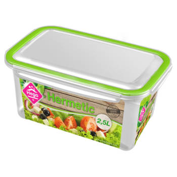 1x Voedsel plastic bewaarbakje 2,5 liter transparant/groen - Vershoudbakjes