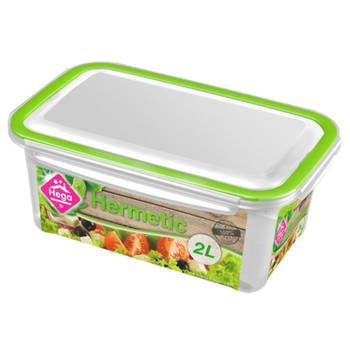 3x Voedsel plastic bewaarbakje 2 liter transparant/groen - Vershoudbakjes