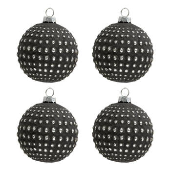 Clayre & Eef Grijze Doos kerstballen Ø 8 cm (set 4) 6GL3290