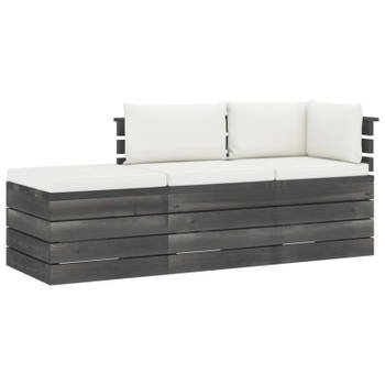 vidaXL 3-delige Loungeset met kussens pallet massief grenenhout