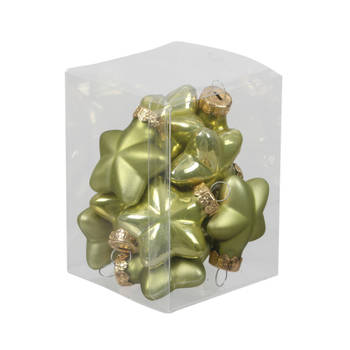 Othmar Decorations Kersthangers sterren - 12x st - salie groen - 4 cm - glas - Kersthangers