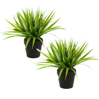 Set van 2x stuks gras kunstplanten in kunststof pot 33 cm - Kunstplanten