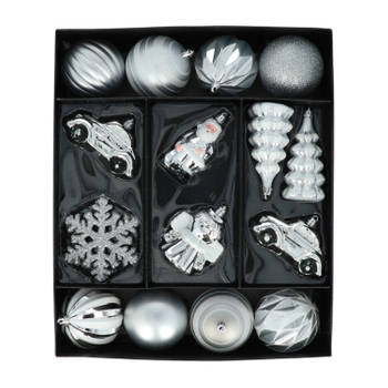 20x stuks kerstballen en kersthangers figuurtjes zilver kunststof - Kersthangers