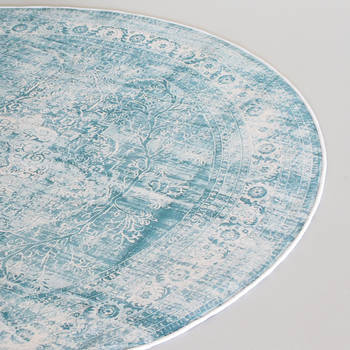 Vloerkleed rond vintage 140cm wit donkerblauw perzisch oosters tapijt