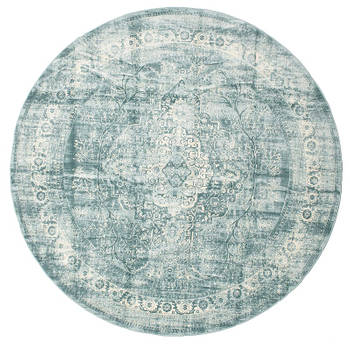Vloerkleed rond vintage 200cm wit donkerblauw perzisch oosters tapijt