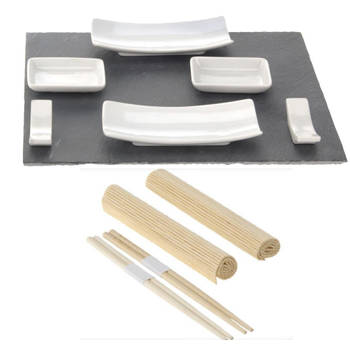 Excellent Houseware Sushi Servies Set - 11-delig - Leisteen - voor 2 Personen - Keukengerei