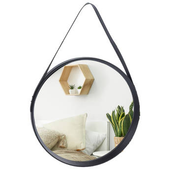 MISOU Spiegel Rond Zwart met Frame 51 cm Wandspiegel Badkamerspiegel Decoratieve Accessoires Wanddecoratie