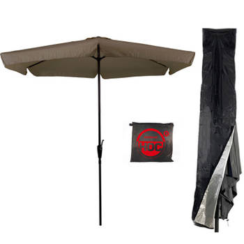 CUHOC Parasol - Taupe - Grijze Parasol met hoes - 3m - Stokparasol - Taupe parasol met Redlabel Parasol hoes