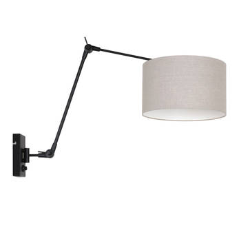 Steinhauer Wandlamp prestige chic 8119 zwart kap grijs linnen