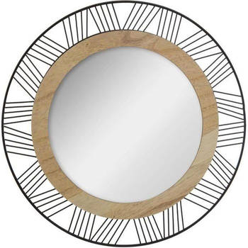 Ronde spiegel van metaal en hout - Ø 45 x Dikte 1,5 cm - Zwart