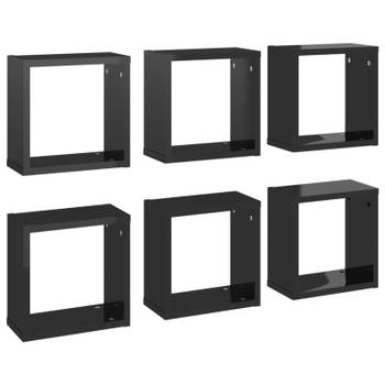 vidaXL Wandschappen kubus 6 st 30x15x30 cm hoogglans zwart