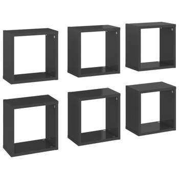 vidaXL Wandschappen kubus 6 st 26x15x26 cm hoogglans grijs