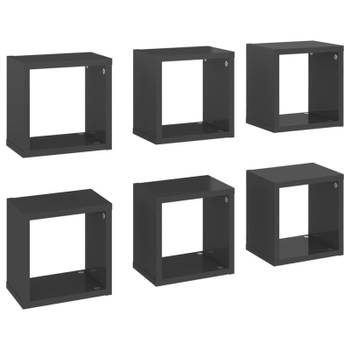 vidaXL Wandschappen kubus 6 st 22x15x22 cm hoogglans grijs