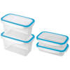 4x Voedsel plastic bewaarbakjes 0,5 en 1,2 liter transparant/blauw - Vershoudbakjes