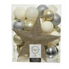 Decoris kerstballen - 33x st incl. ster piek - champagne/zilver/wit - kunststof - Kerstbal