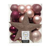 Decoris kerstballen - 34-dlg - roze tinten - kunststof - Kerstbal