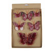 6x stuks decoratie vlinders op clip donkerrood 5, 8 en 12 cm - Kersthangers