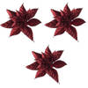 3x Kerstversieringen glitter kerststerren bordeaux/donkerrood op clip 8 cm - Kunstbloemen