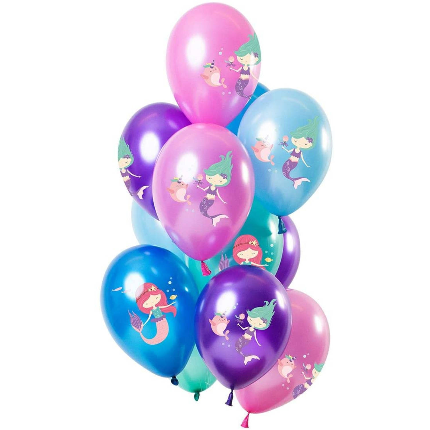 Set van 12 balonnen zeemeermin meerkleurig