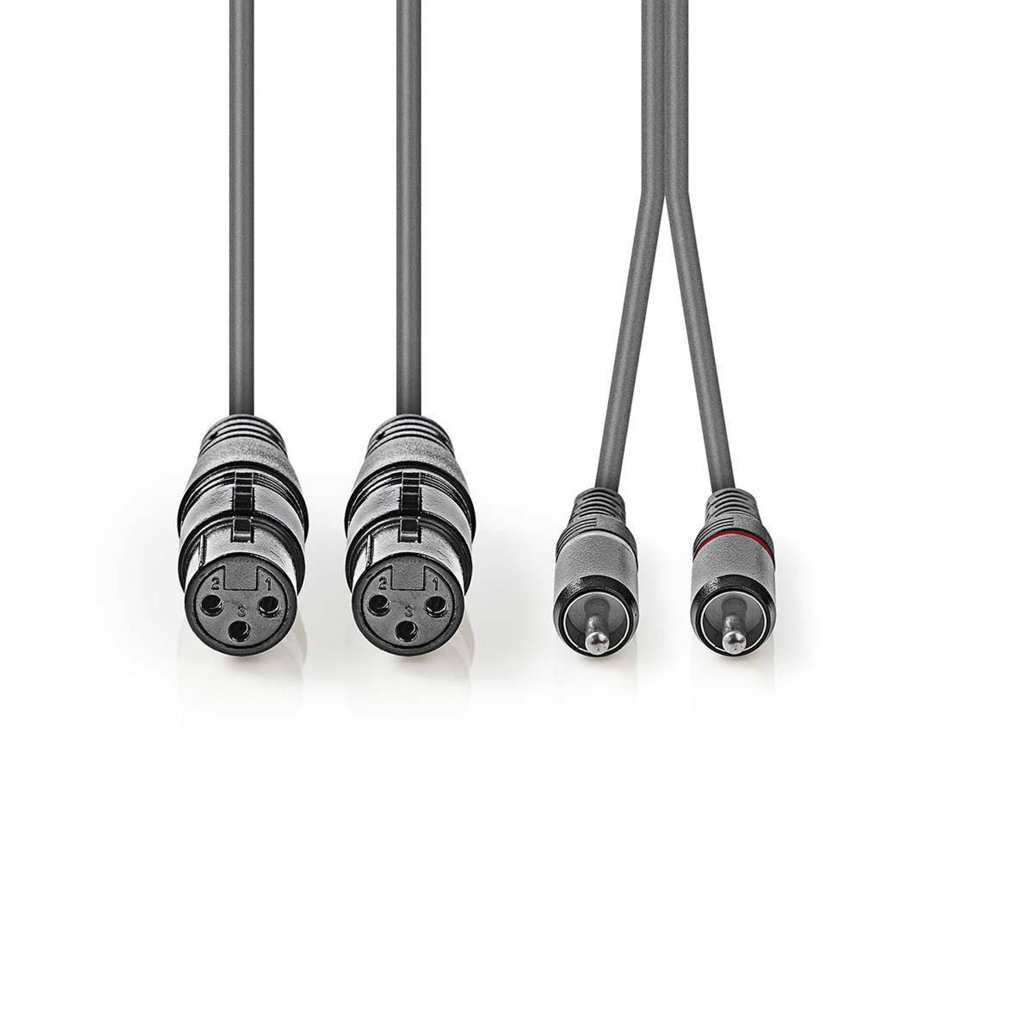 XLR-Audiokabel | 2x XLR 3-pins female 2x RCA male | 1,5 m | Grijs