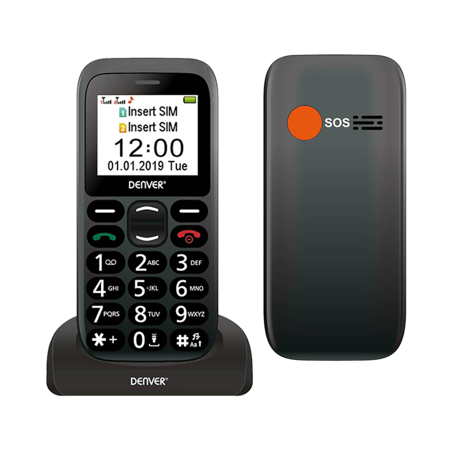 Denver Senioren Telefoon - Grote Toetsen - GSM - Oplaadstation - Mobiele Telefoon Simlock Vrij - SOS knop - BAS18300M