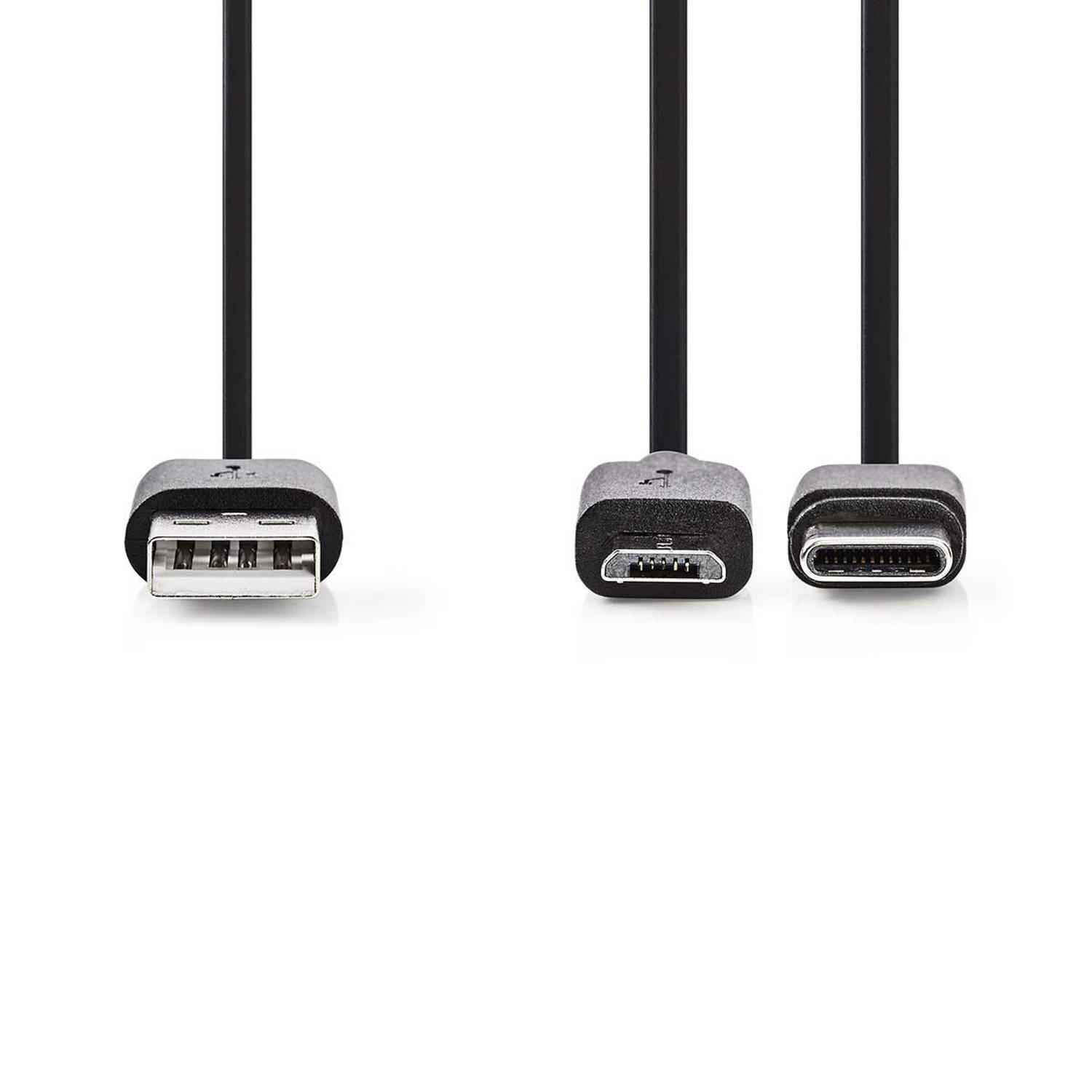 2-in-1 sync- en oplaadkabel | USB-A Male USB micro-B-Type-C™ Male | 1,0 m | Zwart