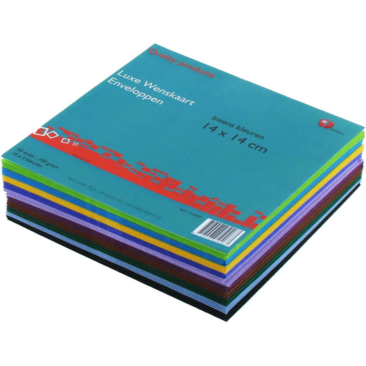 Benza Wenskaart enveloppen assortiment Intense kleuren - 14 x 14 cm Vierkant - 50 stuks