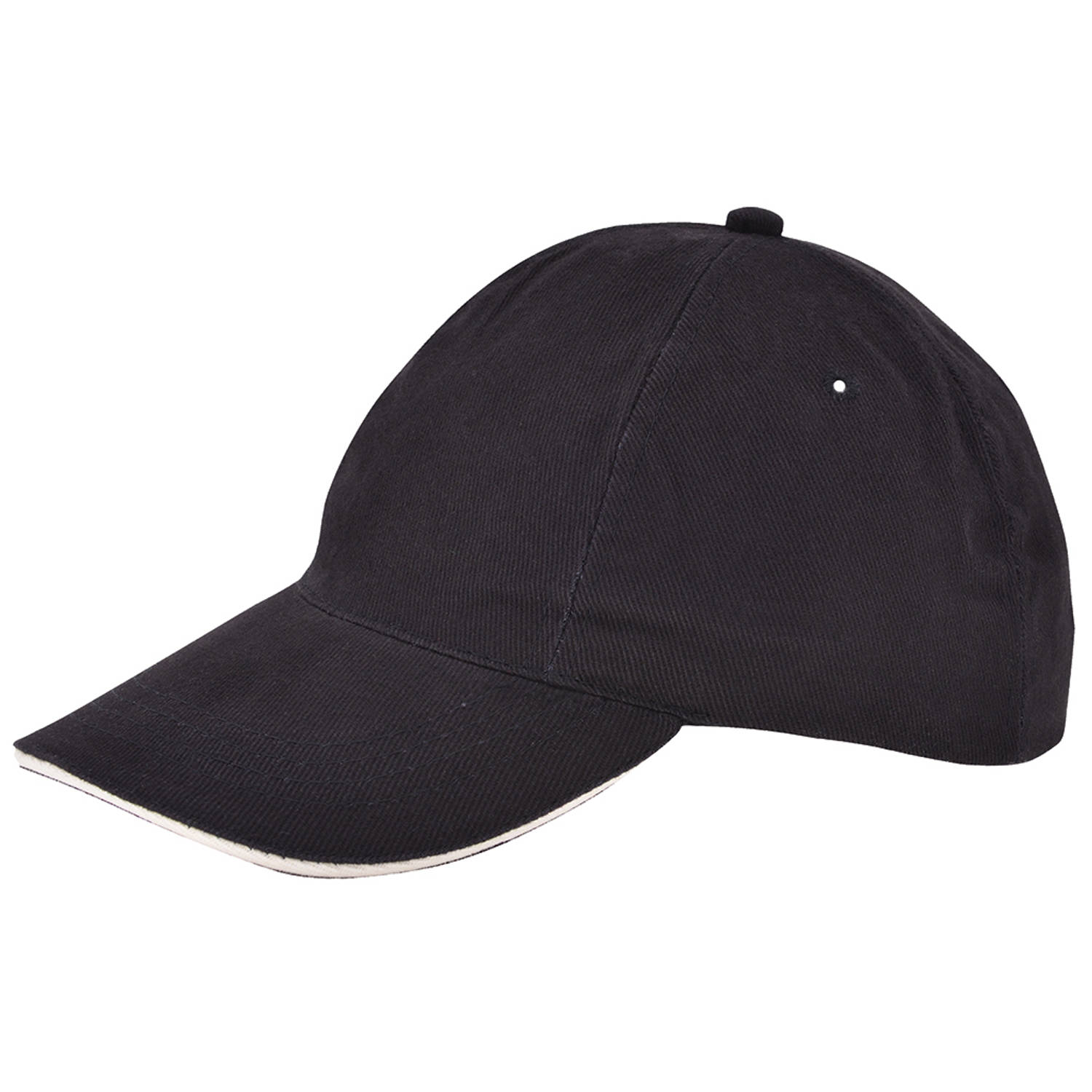 Kinder 5 Panel Cap - 100 % Geborsteld Katoen - Zwart / Naturel