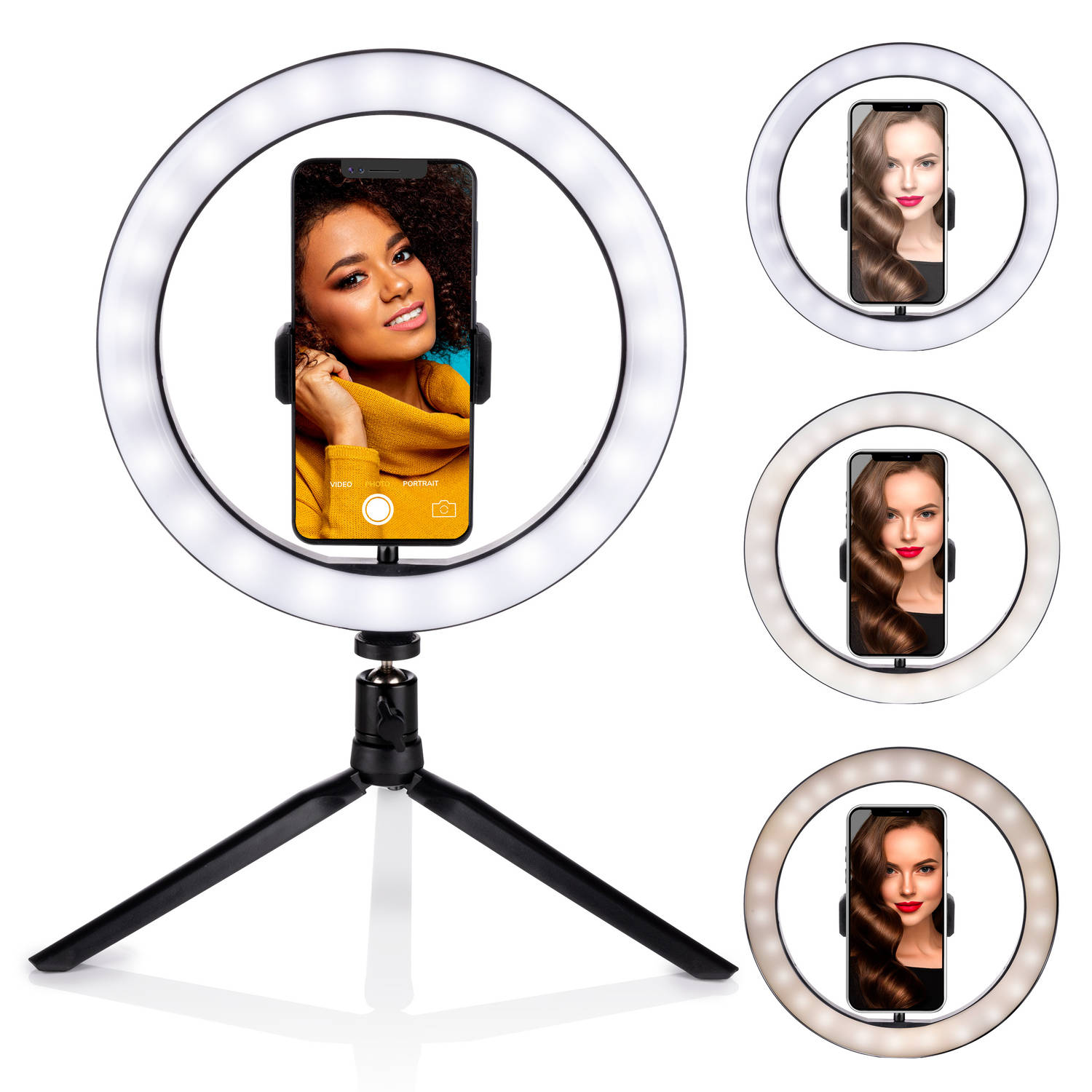 Grundig Selfie Ringlamp Op Statief Ring Light Voor Smartphone Tiktok, Instagram, You Tube Led Flexib