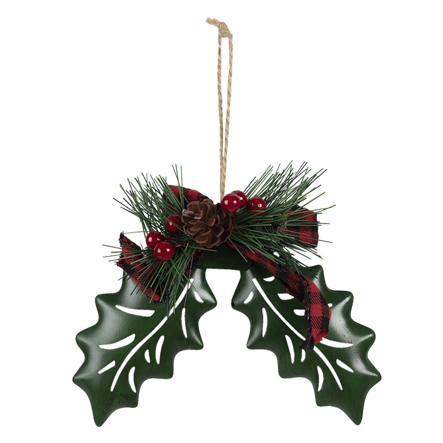 Clayre & Eef Decoratie Hanger 16*5*14 Cm Groen, Rood Ijzer, Kunststof Kersthanger Kerstboomversierin