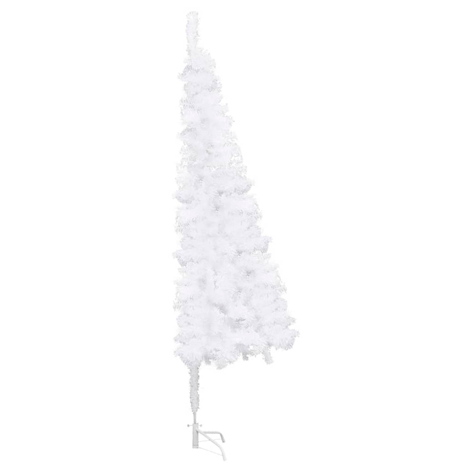 The Living Store Kunstkerstboom met LED's en kerstballen hoek 150 cm PVC wit - Decoratieve kerstboom