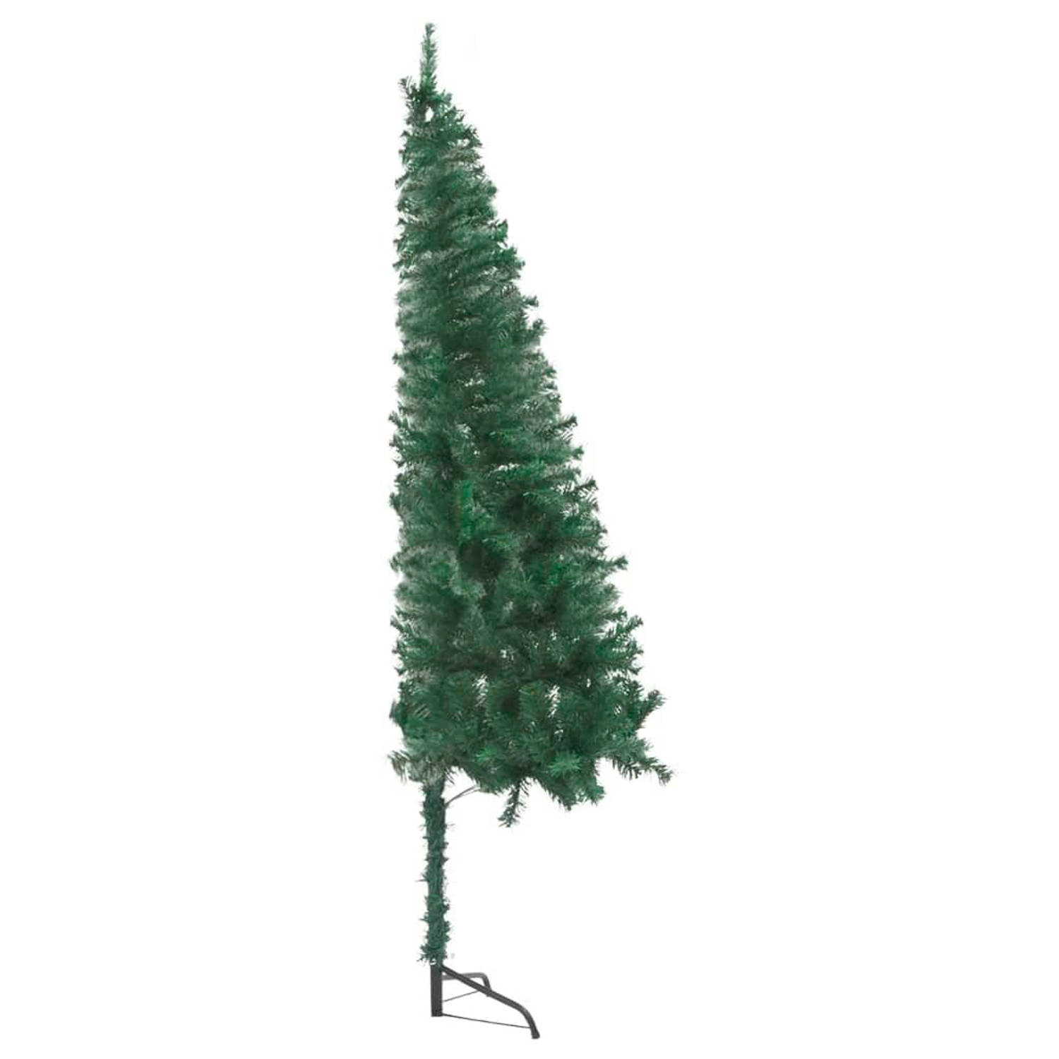 The Living Store Kunstkerstboom met LED's en kerstballen hoek 240 cm PVC groen - Decoratieve kerstboom