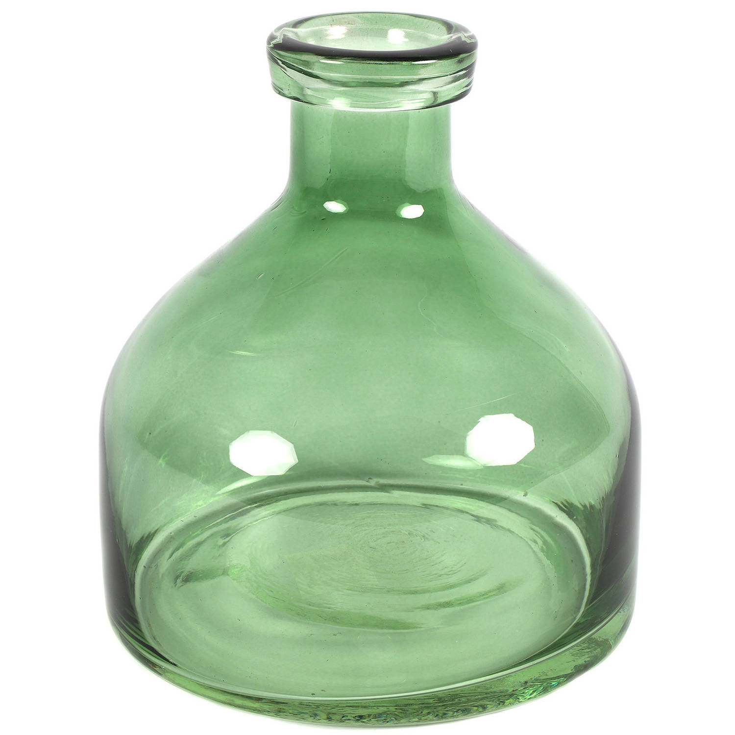 Countryfield Bloemenvaas Low Bottle - transparant groen - glas - D18 x H20 cm - Buikfles - Vazen