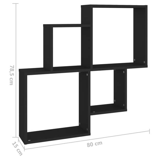 vidaXL Wandschap kubus 80x15x78,5 cm bewerkt hout zwart