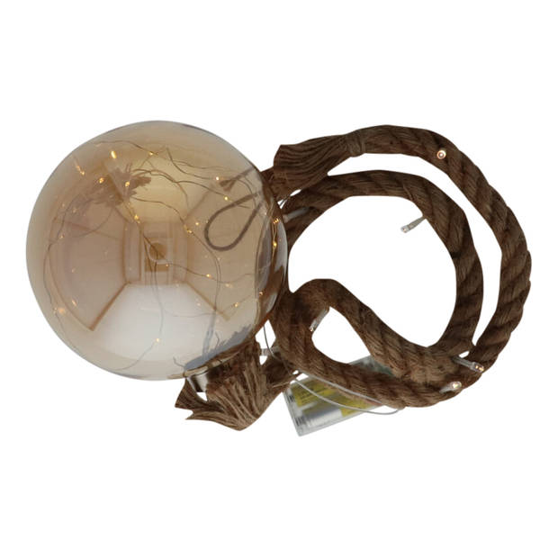 LED Touwlamp Kerstbal met glazen bal 15 cm - 24 LED's op batterijen