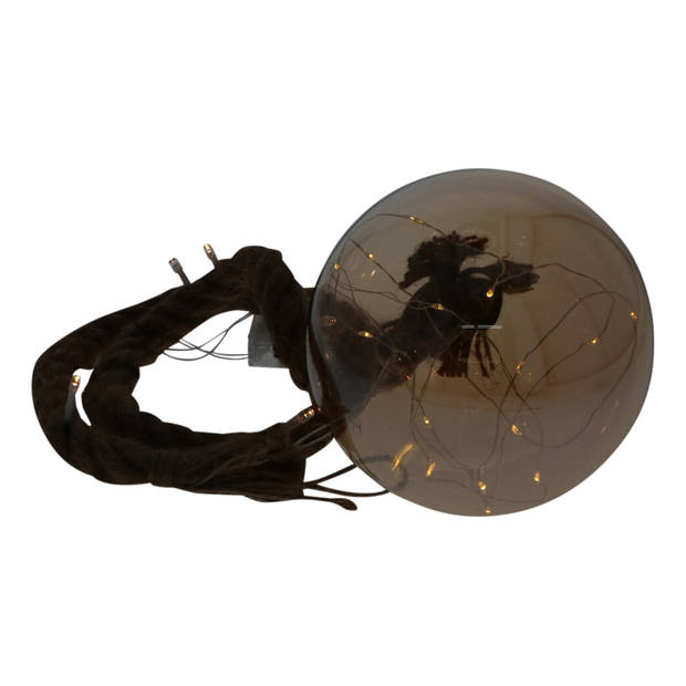 LED Touwlamp Kerstbal met glazen bal 15 cm - 24 LED's op batterijen