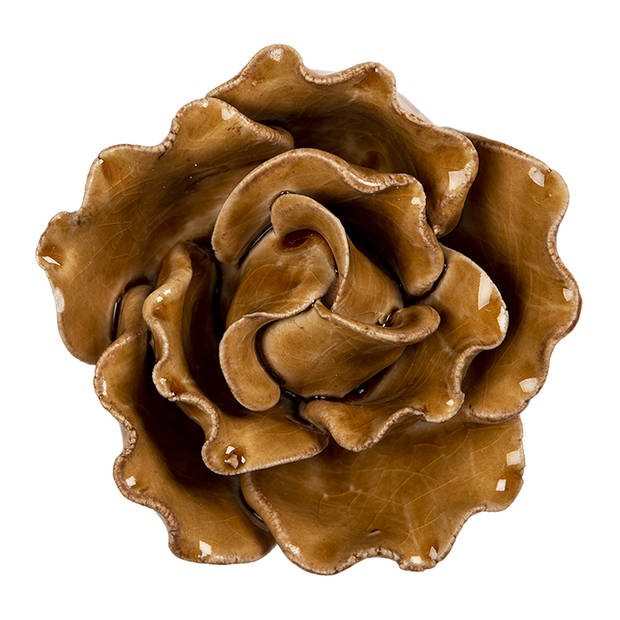 Clayre & Eef Beeld Bloem Ø 8x4 cm Bruin Keramiek Woonaccessoires Bruin Woonaccessoires