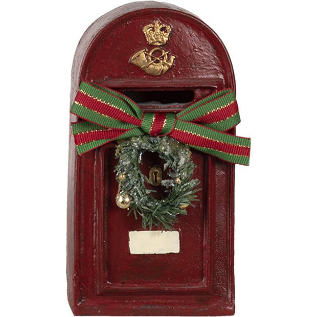 Clayre & Eef Rode Decoratie brievenbus met krans 8*6*15 cm 6PR4748
