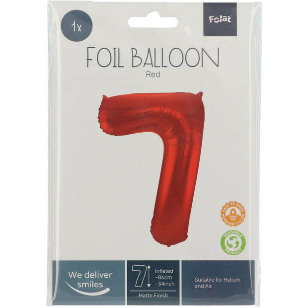 Folie ballon van cijfer 7 in het rood 86 cm - Ballonnen