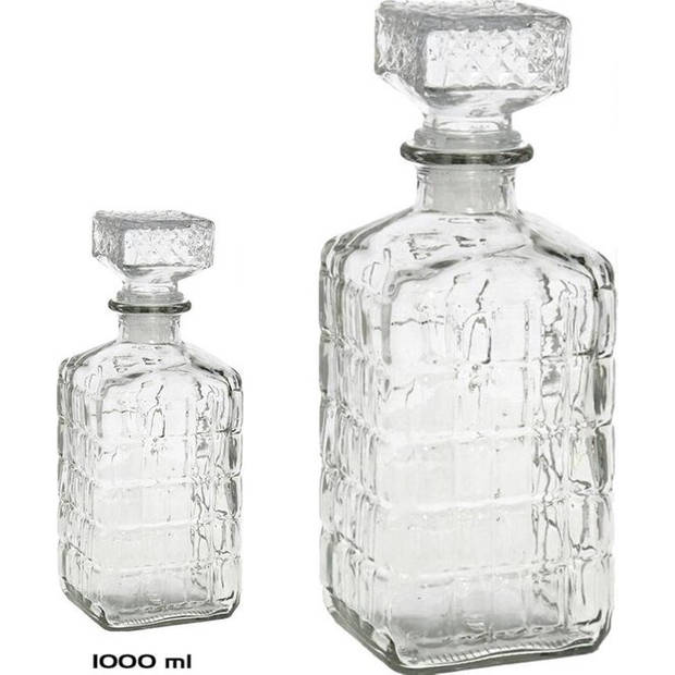 2 Stuks glazen whisky 1000ml - kristal 2x Kristalglas look whiskey fles Whiskykaraf/whiskyfles met structuur in glas