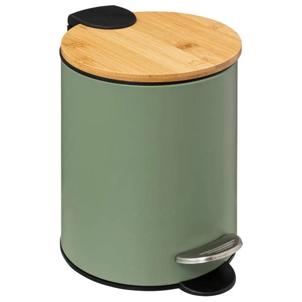 5Five Badkamerset - pedaalemmer en toiletborstel - kaki groen - 3L - badkamer accessoires - Toiletborstels