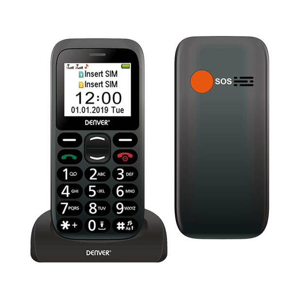 Denver Senioren Telefoon - Grote Toetsen - GSM - Oplaadstation - Mobiele Telefoon Simlock Vrij - SOS knop – BAS18300M