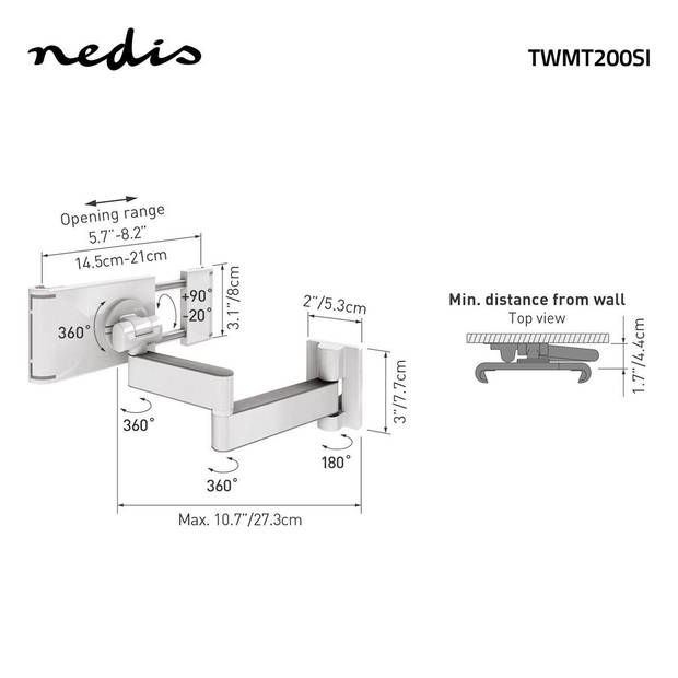 Nedis Tablethouder - TWMT200SI - Wit