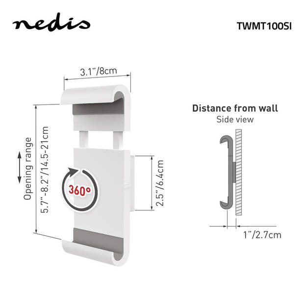 Nedis Tablethouder - TWMT100SI - Wit